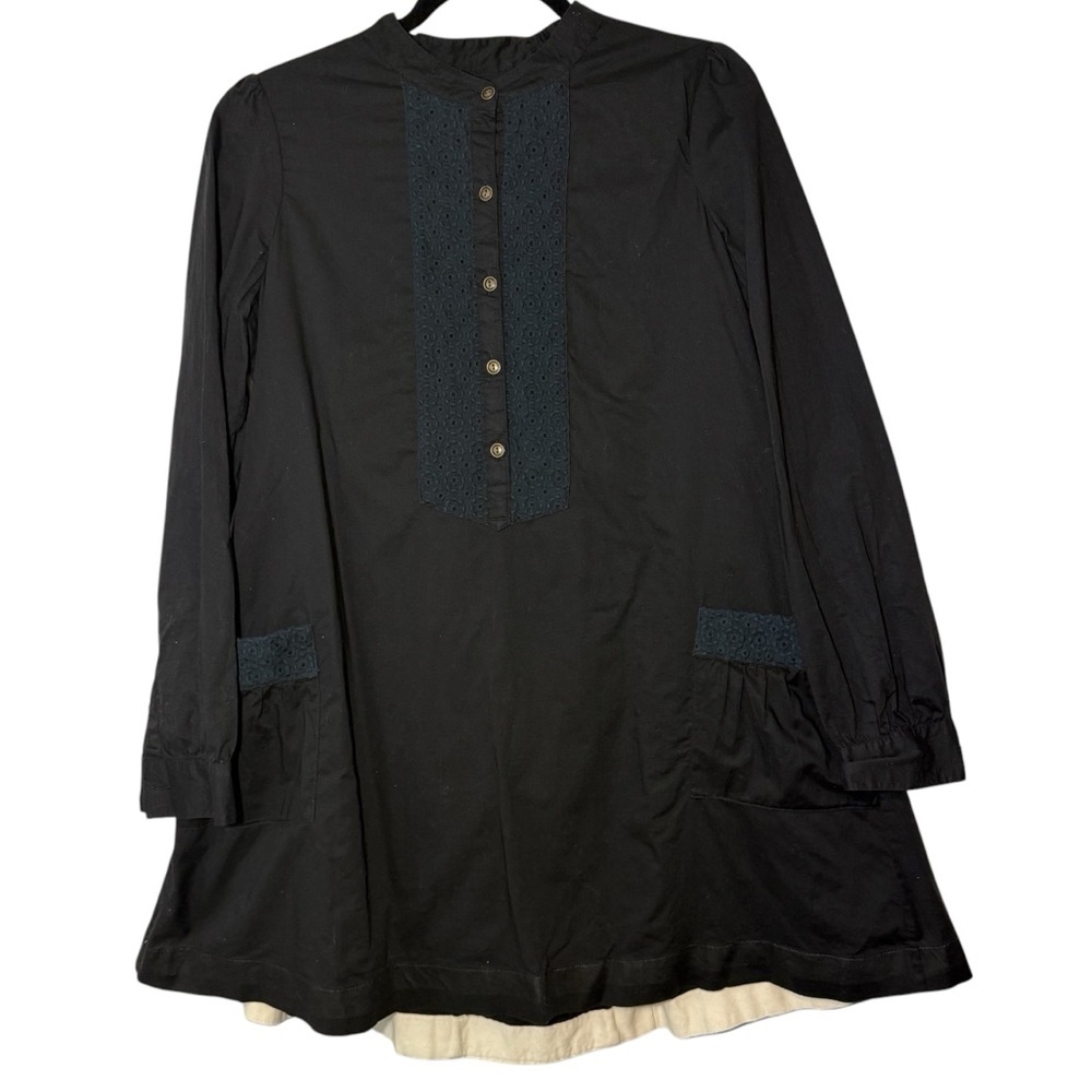 Black Trovata Shift Dress Tunic with Eyelet Lace Detail Cotton Women’s Medium